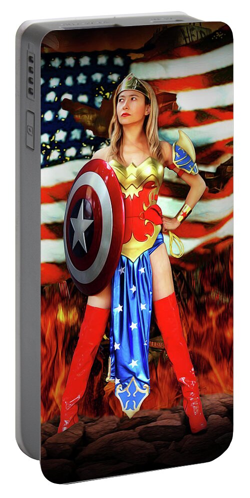 Wonder Portable Battery Charger featuring the photograph Wonder Woman Fire by Jon Volden
