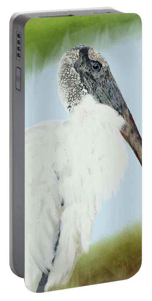 Wood Stork Portable Battery Charger featuring the digital art Wood Stork by Mike Jenkins