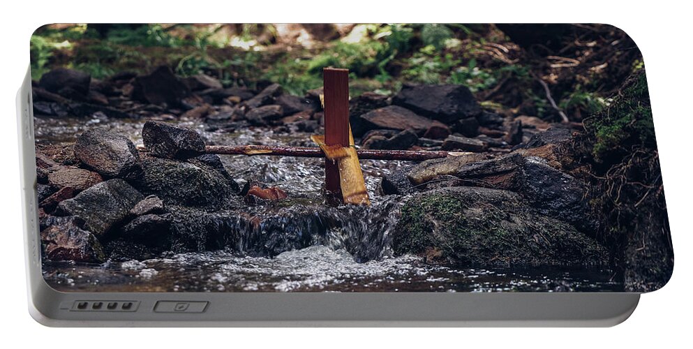 Generate Portable Battery Charger featuring the photograph Wooden mill driven by a river by Vaclav Sonnek