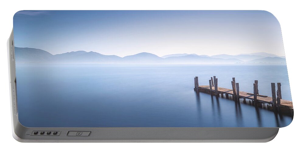 Lake Portable Battery Charger featuring the photograph Blue Morning by Stefano Orazzini