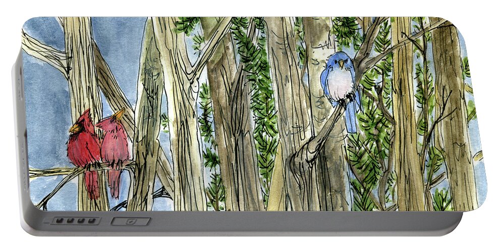 Woodland Birds Portable Battery Charger featuring the painting Woodland Birds by Laurie Rohner
