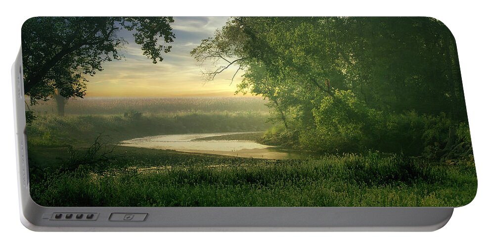 Stream Portable Battery Charger featuring the photograph Woodland Stream at Sunset by Tom Mc Nemar