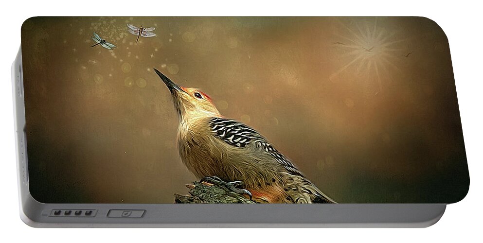 Woodpecker Portable Battery Charger featuring the digital art Woodpecker by Maggy Pease