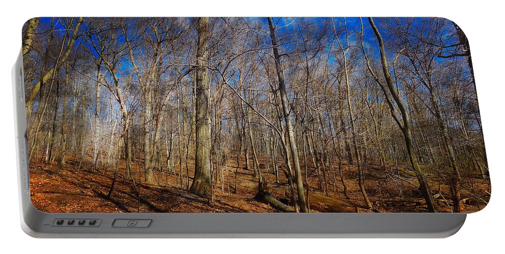Woods Portable Battery Charger featuring the digital art Woods with Deep Blue Sky by Russ Considine