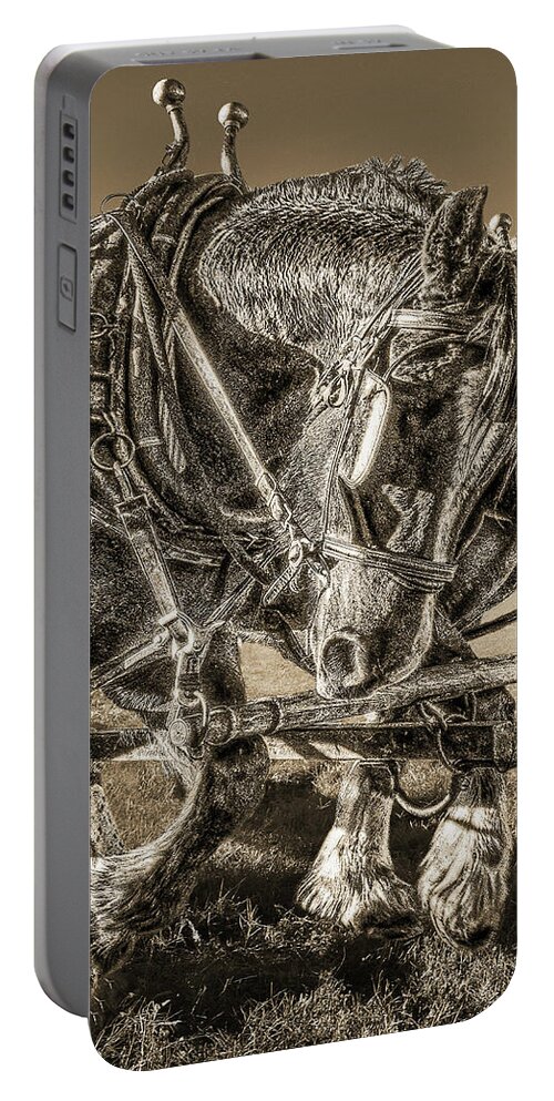 Horse Portable Battery Charger featuring the photograph Working Draft Horse, Sepia by Don Schimmel