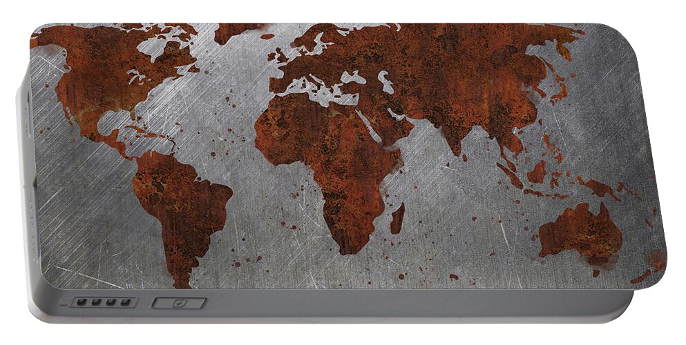 Rust Portable Battery Charger featuring the painting World continents by Vart by Vart Studio
