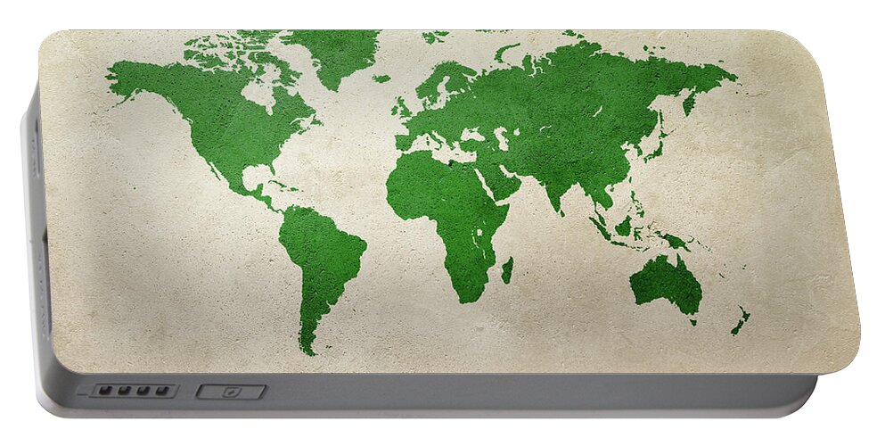 World Map Portable Battery Charger featuring the digital art World Map Green by Michael Tompsett