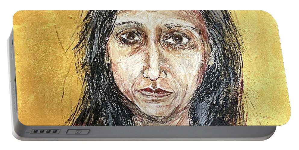 Portrait Portable Battery Charger featuring the painting Worried by David Euler