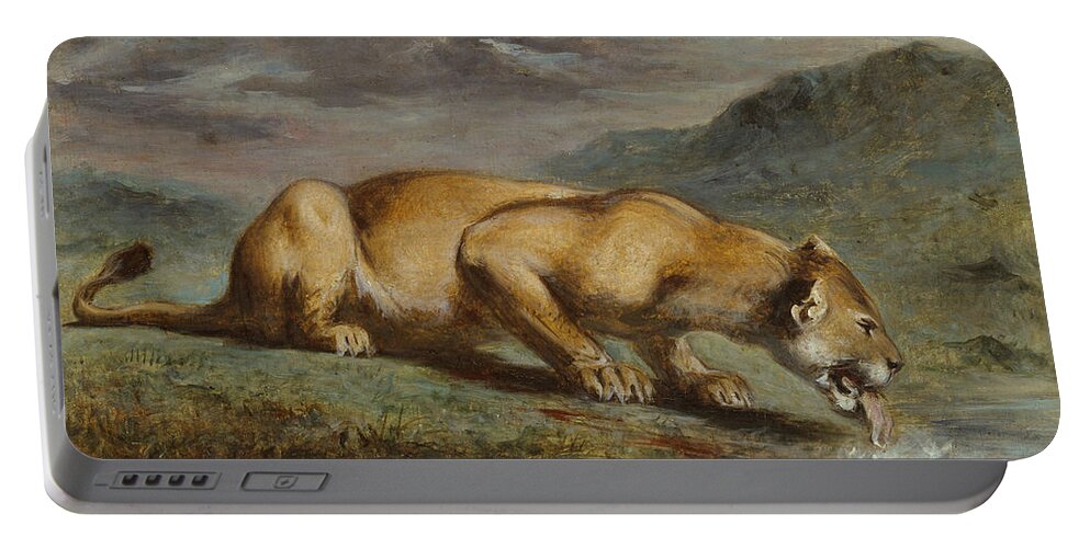 19th Century Art Portable Battery Charger featuring the painting Wounded Lioness by Pierre Andrieu
