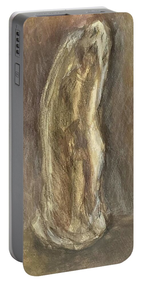 Pigments Portable Battery Charger featuring the drawing Wrapped Figure in Brown by David Euler