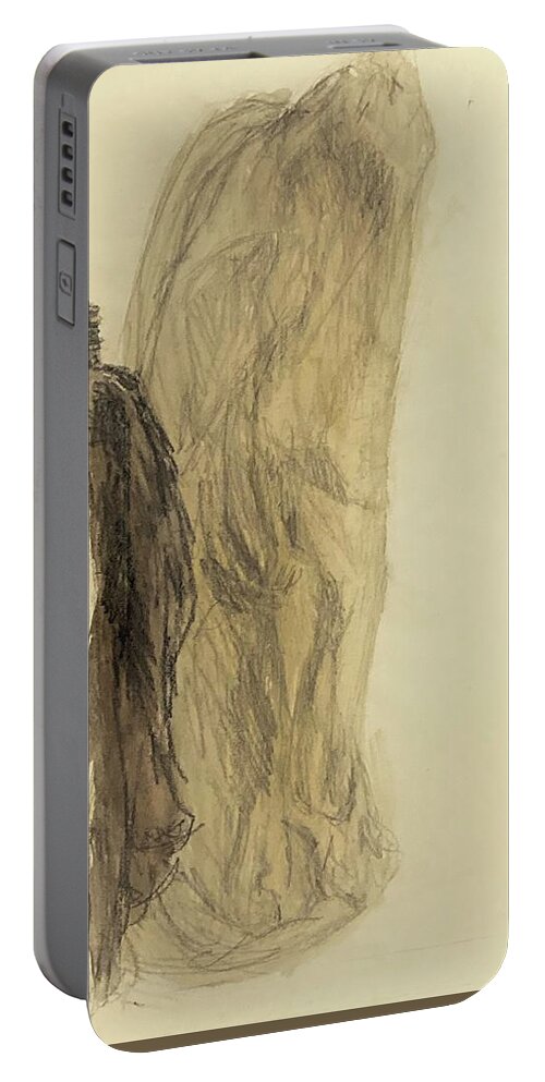 Wrapped Portable Battery Charger featuring the drawing Wrapped figure with coat II by David Euler