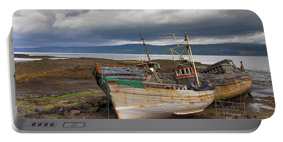 Island Of Mull Portable Battery Charger featuring the photograph Wrecked fishing boats, Isle of Mull, Inner Hebrides, Scotland by Neale And Judith Clark