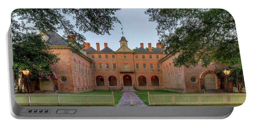 William And Mary Portable Battery Charger featuring the photograph Wren Building at Dusk by Jerry Gammon