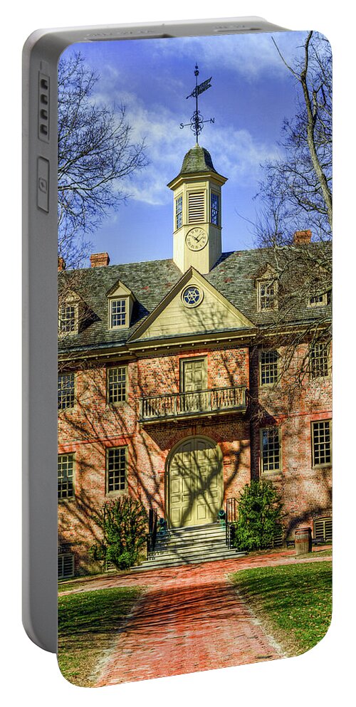 William And Mary Portable Battery Charger featuring the photograph Wren Building Main Entrance by Jerry Gammon
