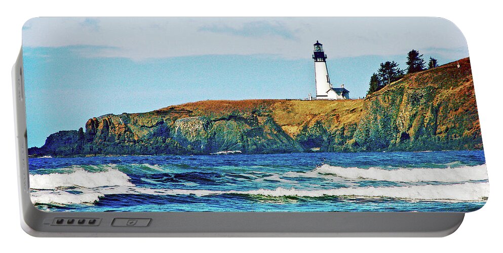 Yaquina Head Portable Battery Charger featuring the digital art Yaquina Head by Gary Olsen-Hasek