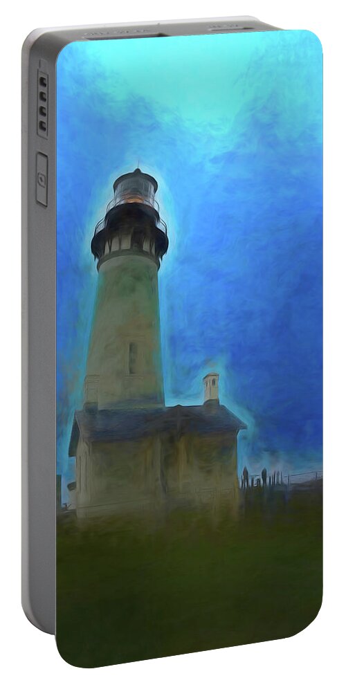 Yaquina Head Portable Battery Charger featuring the digital art Yaquina Head Lighthouse painted by Cathy Anderson