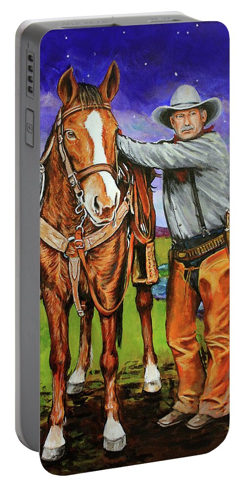 Cowboy Portable Battery Charger featuring the painting Yeah, I See It, Too by Karl Wagner