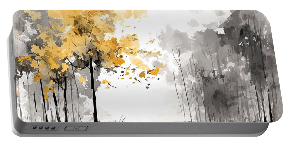 Yellow Portable Battery Charger featuring the painting Yellow and Gray Modern Wall Art by Lourry Legarde
