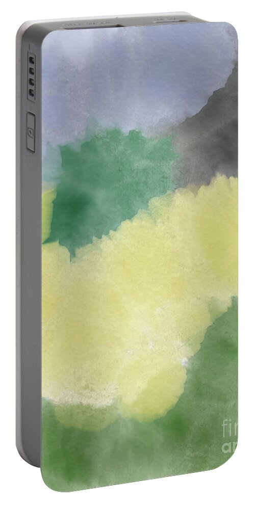 Primrose Portable Battery Charger featuring the digital art Yellow And Green Abstract by Bentley Davis