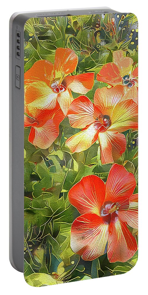 Flowers Portable Battery Charger featuring the mixed media Yellow And Orange Hibiscus by Deborah League