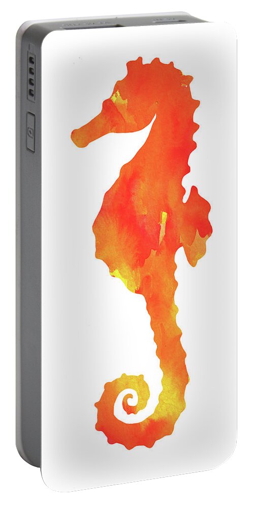 Yellow Portable Battery Charger featuring the painting Yellow And Orange Seahorse Watercolor Silhouette by Irina Sztukowski