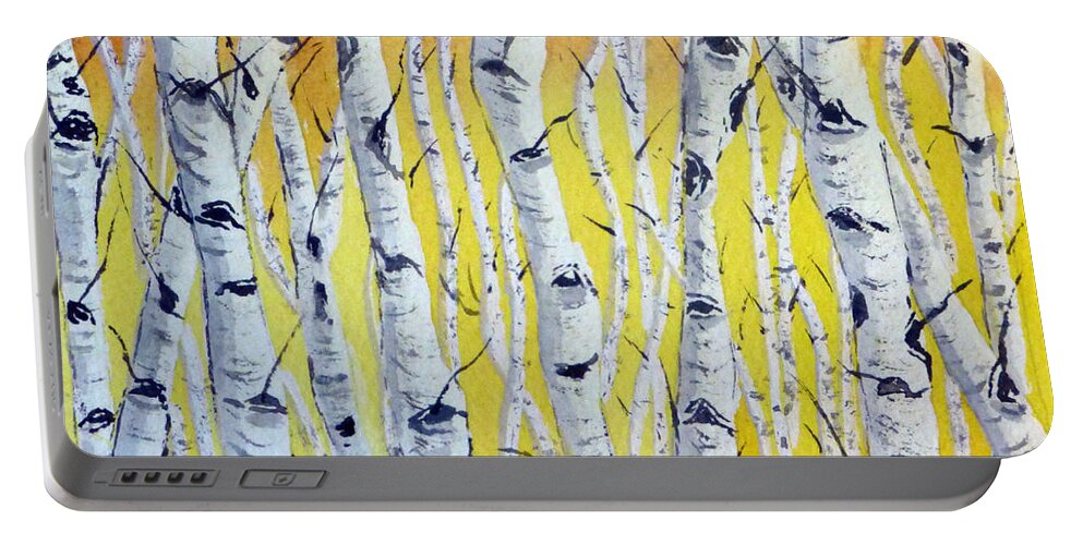 Birch Trees Portable Battery Charger featuring the painting Yellow Birch by Kelly Mills