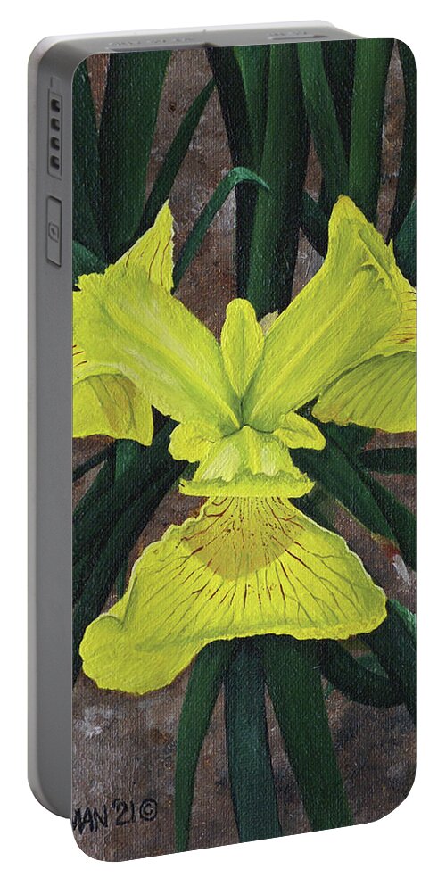 Yellow Flag Portable Battery Charger featuring the painting Yellow Flag by Heather E Harman