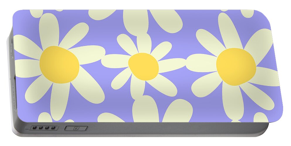 Yellow Portable Battery Charger featuring the digital art Yellow, Lilac, and Cream Floral Pattern Design by Christie Olstad