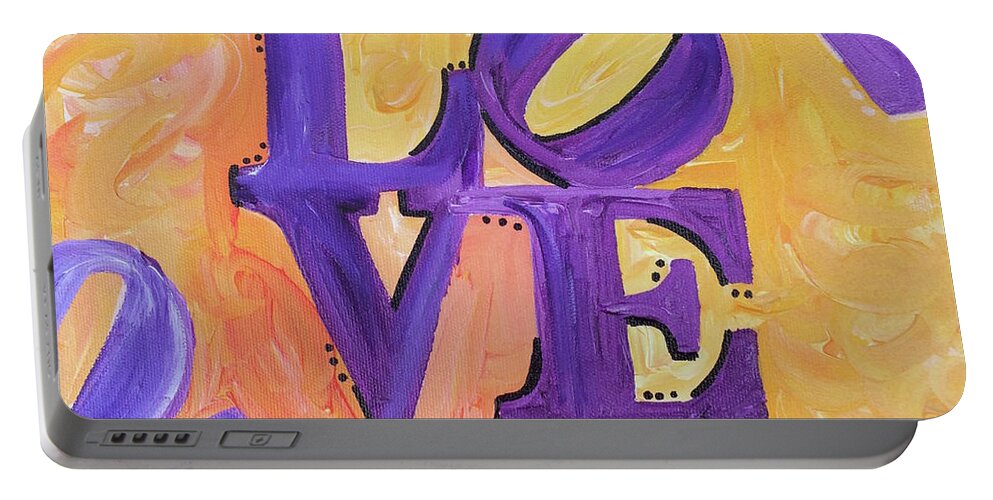 Love Portable Battery Charger featuring the painting Yellow Purple Love by Britt Miller