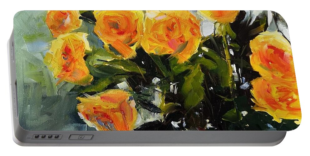 Floral Portable Battery Charger featuring the painting Yellow Roses by Sheila Romard