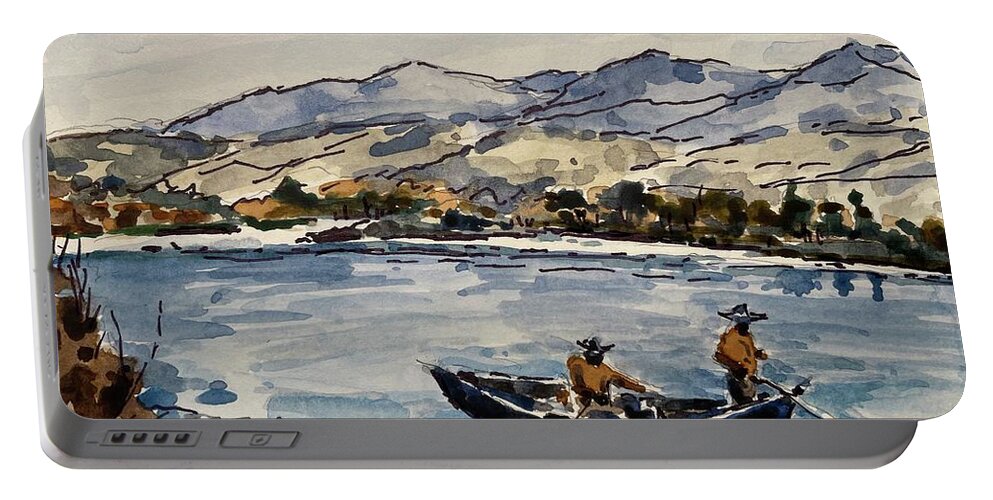 Yellowstone River Portable Battery Charger featuring the painting Yellowstone Drift by Les Herman