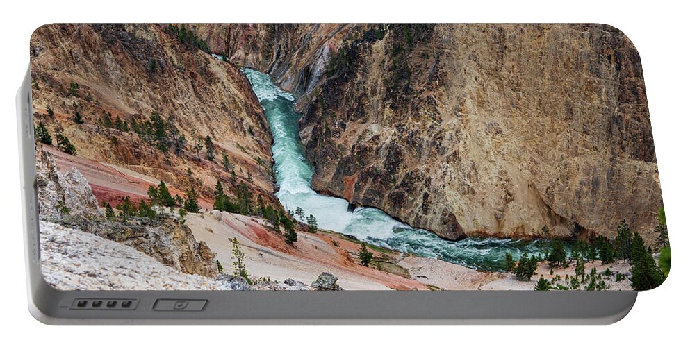 Waterfall Portable Battery Charger featuring the photograph Yellowstone River and Canyon by Rose Guinther