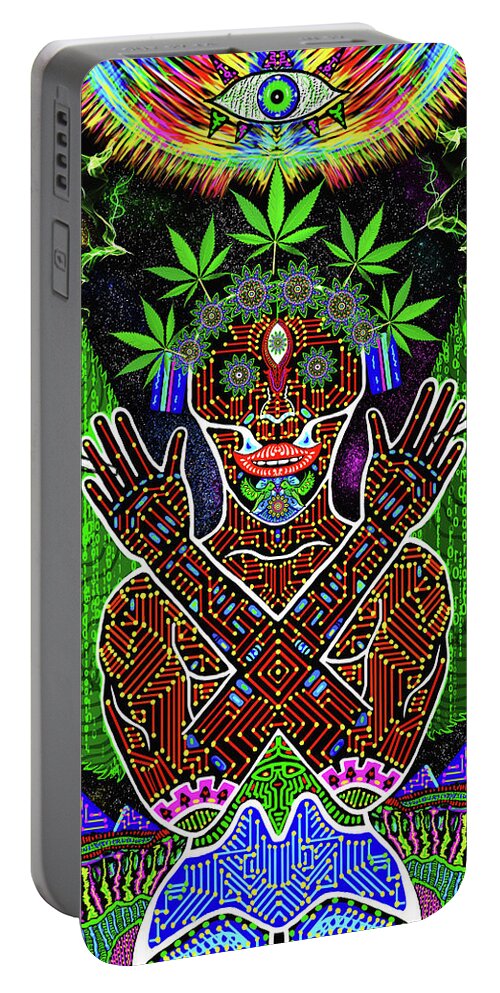 Visionary Art Portable Battery Charger featuring the digital art Yes we Cannabis by Myztico Campo