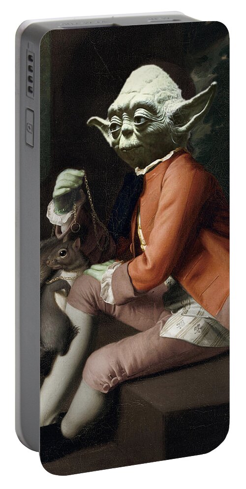 Yoda Portable Battery Charger featuring the painting Yoda Star Wars Antique Vintage Painting by Tony Rubino