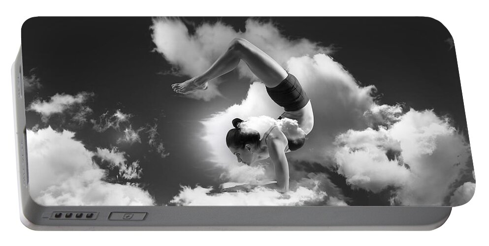 Yoga Portable Battery Charger featuring the mixed media Yoga High by Marvin Blaine