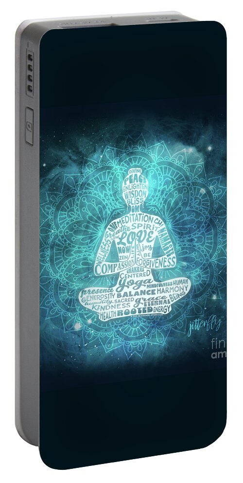 Woman Portable Battery Charger featuring the digital art Yoga Woman Meditating Mandala by Laura Ostrowski