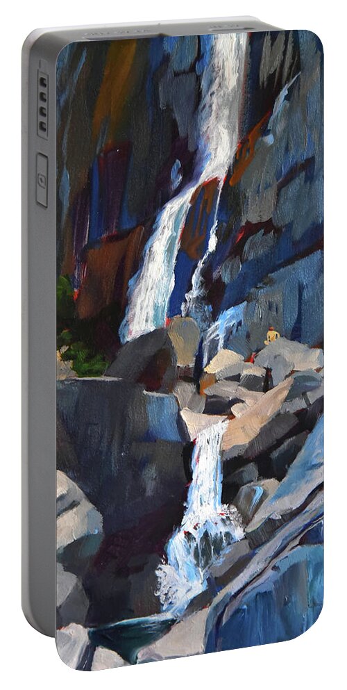 Waterfall Portable Battery Charger featuring the painting Yosemite Falls in August by Alice Leggett