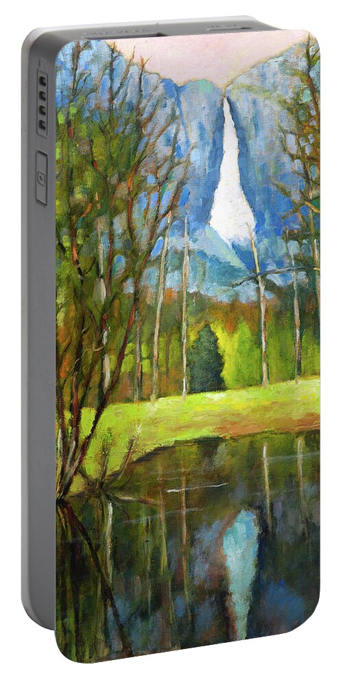 Landscape Portable Battery Charger featuring the painting Yosemite Falls by Mike Bergen