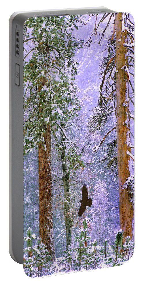 00599427 Portable Battery Charger featuring the photograph Yosemite Winter Raven by Tim Fitzharris