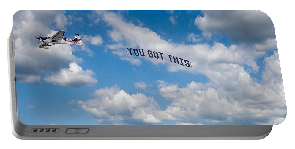 Oil On Canvas Portable Battery Charger featuring the digital art You got this, Plane Banner by Celestial Images