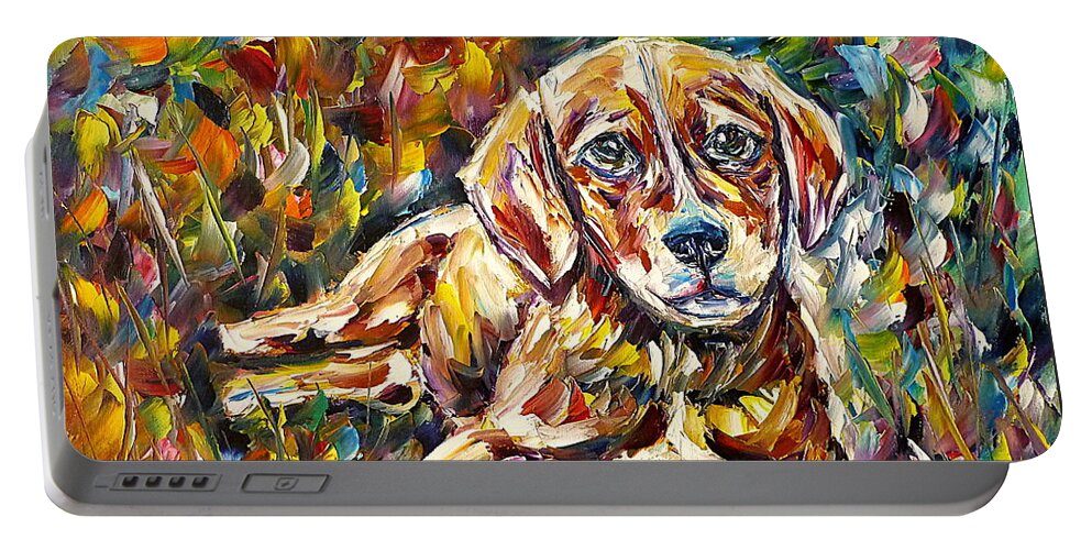 I Love Dogs Portable Battery Charger featuring the painting Young Austrian Pinscher by Mirek Kuzniar