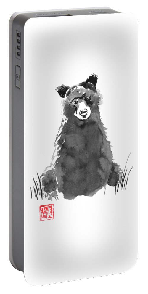 Ours Portable Battery Charger featuring the drawing Young Bear by Pechane Sumie