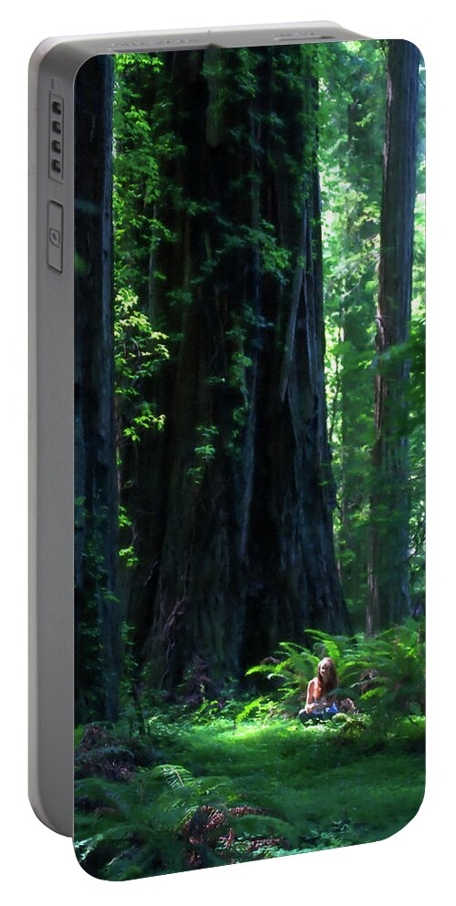America Portable Battery Charger featuring the photograph Young woman and the giants digital painting by Jean-Luc Farges