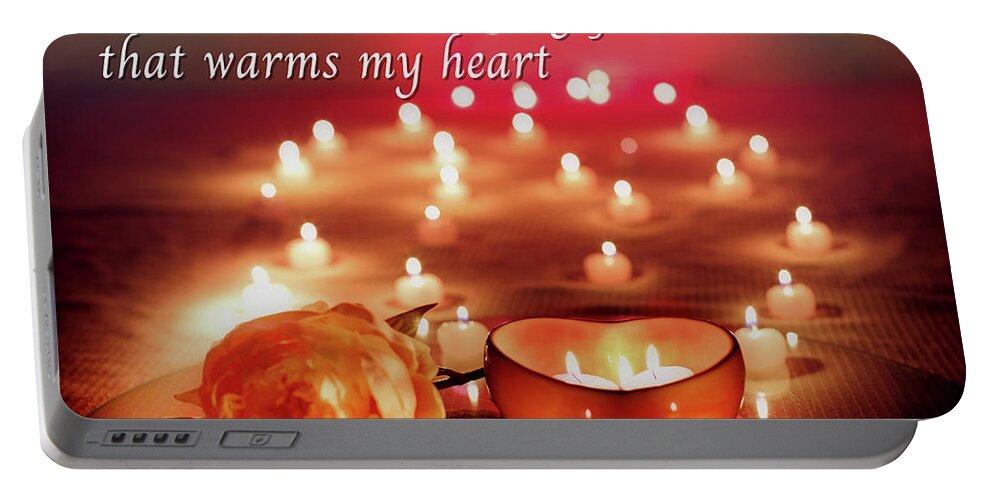 Valentine's Day; Valentine; Candle; Candles; Flower; Flame; Love; Heart; Card; Romantic; Vignette; Glow; Portable Battery Charger featuring the photograph Your Love is the Steady Flame by Tina Uihlein