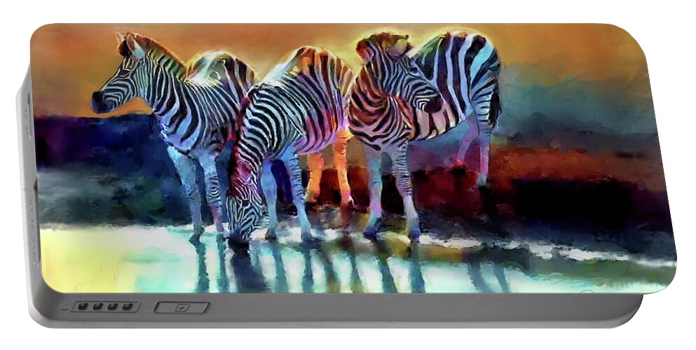 Zebra Portable Battery Charger featuring the painting Zebra Caution  by Joel Smith