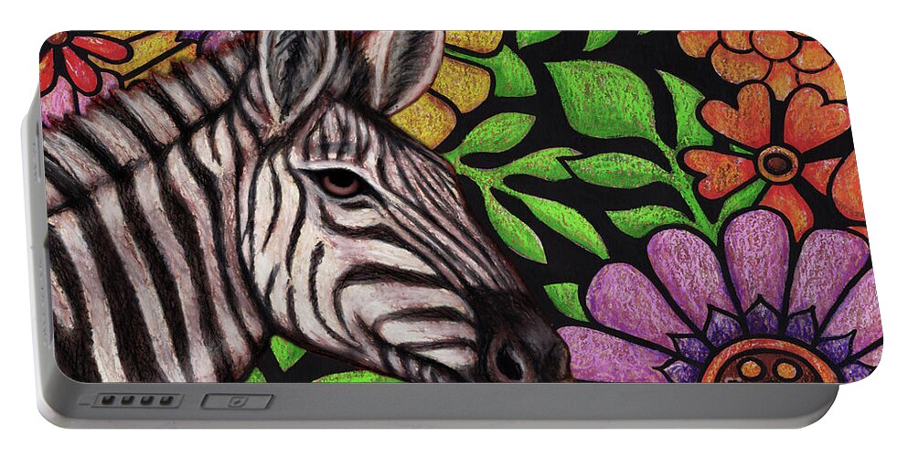 Zebra Portable Battery Charger featuring the painting Zebra Night Blooming by Amy E Fraser