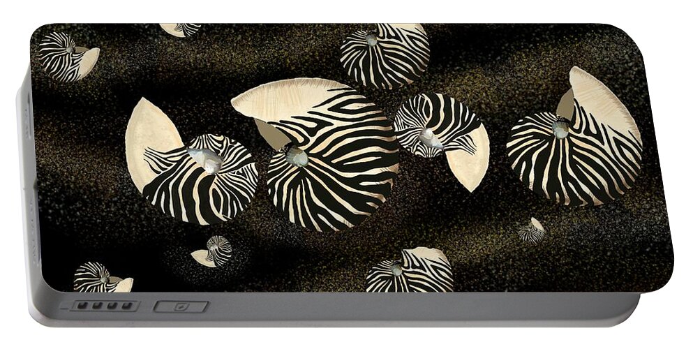Nautilus Shell Portable Battery Charger featuring the drawing Zebra Pattern Nautilus Seashells Collection by Joan Stratton