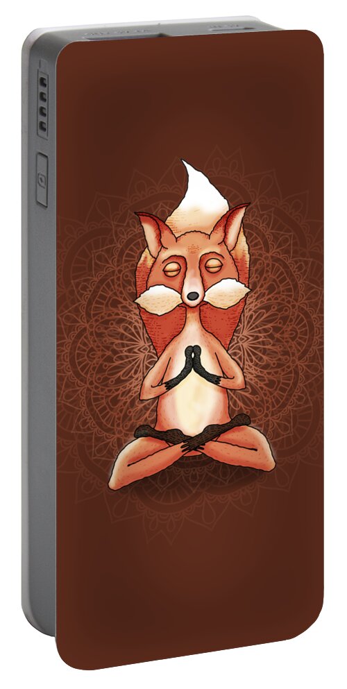 Zen Portable Battery Charger featuring the digital art Zen Fox Meditating by Laura Ostrowski