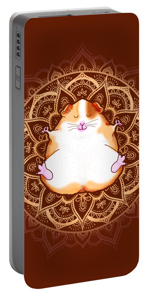 Zen Portable Battery Charger featuring the digital art Zen Guinea Pig Meditating Mandala by Laura Ostrowski