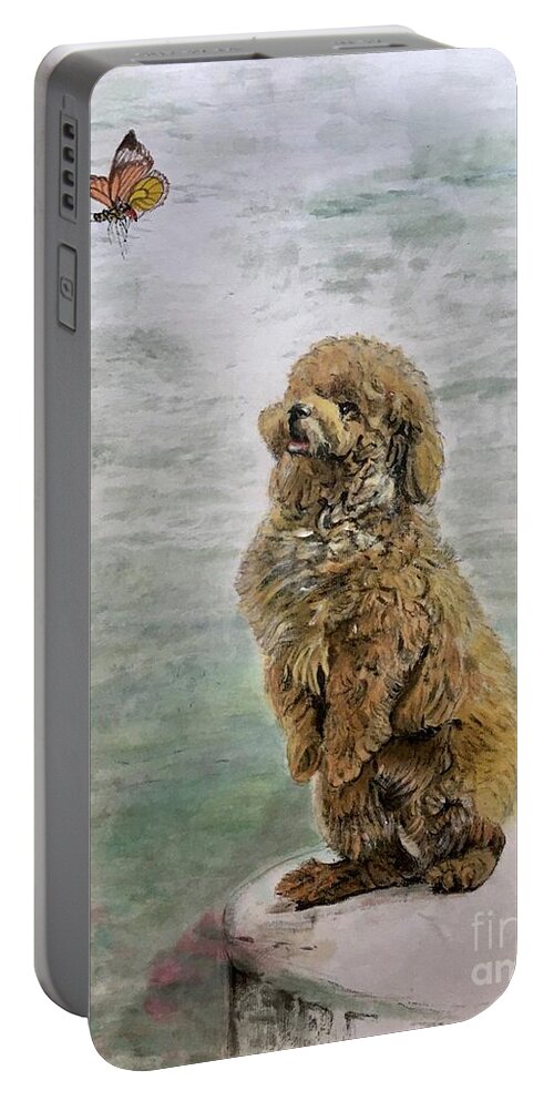 Shih Tzu Dog Portable Battery Charger featuring the painting Zen Observed by Carmen Lam